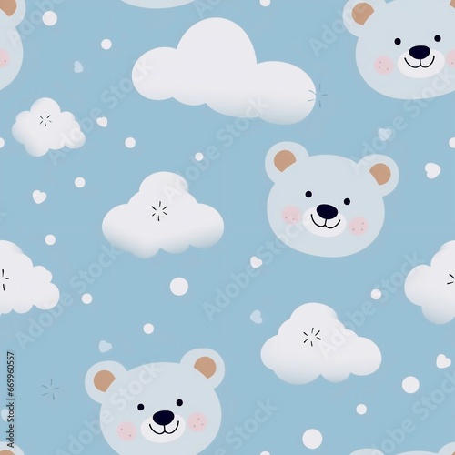 seamless pattern with teddy bear and clouds, generative AI 