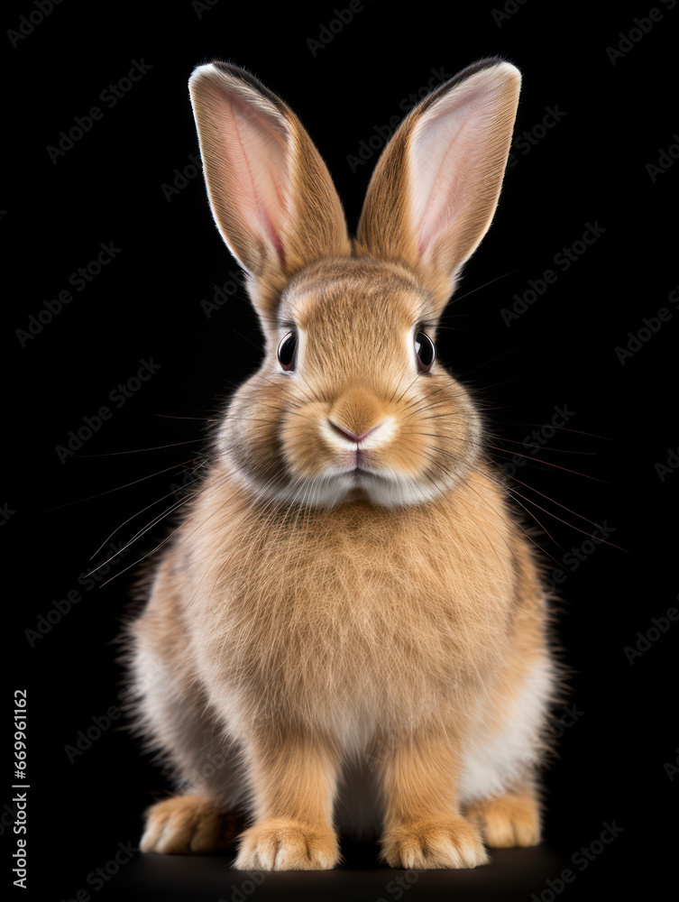 Fototapeta premium Rabbit Studio Shot Isolated on Clear Black Background, Generative AI