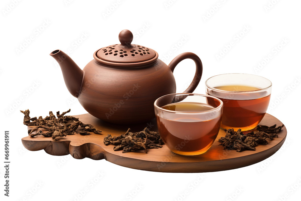 A Pot of Freshly Brewed Chinese Tea on transparent background.