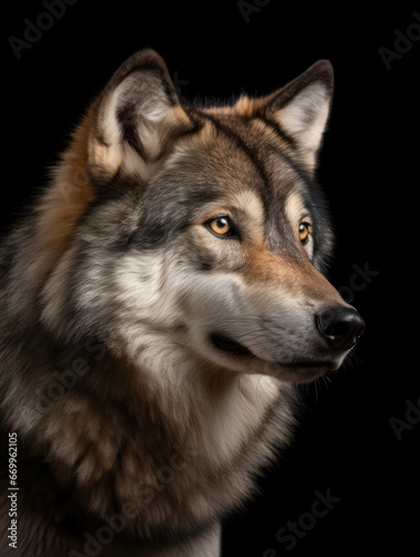 Wolf Studio Shot Isolated on Clear Black Background  Generative AI