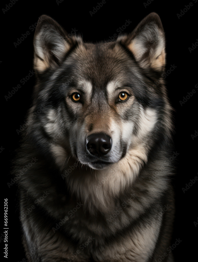 Wolf Studio Shot Isolated on Clear Black Background, Generative AI