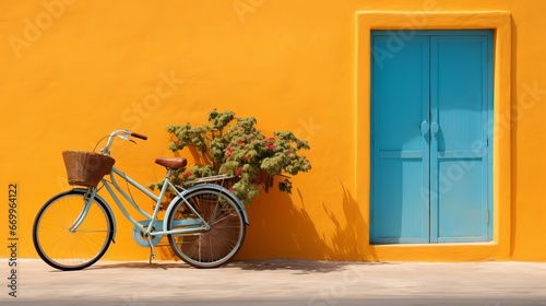 Colorful house on the island with a bicycle close the entrance