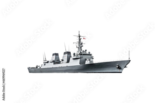 A Majestic Naval Warship on Calm Waters on transparent background.