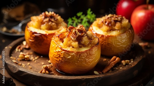 Heated Apples Stuffed with Walnuts and Sultanas, square
