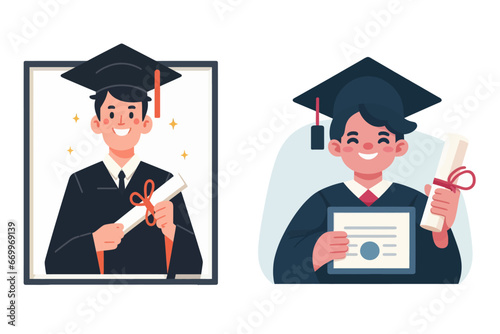 college graduate holding diploma certificate degree achievement graduation cap robe academic vector Generative AI