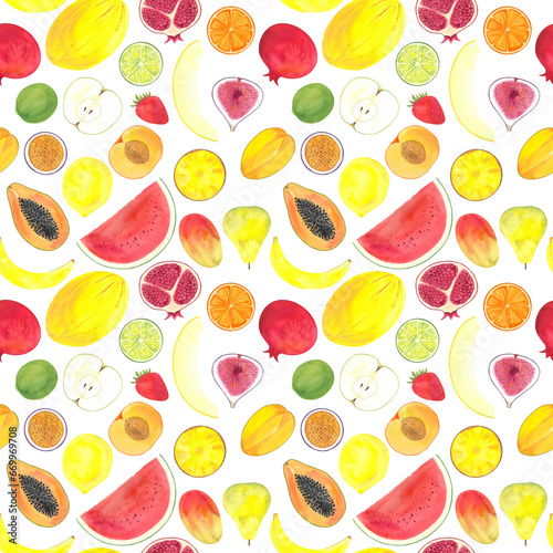 Fototapeta Naklejka Na Ścianę i Meble -  pattern, seamless pattern, print watercolor fruits, fruitarianism, healthy food