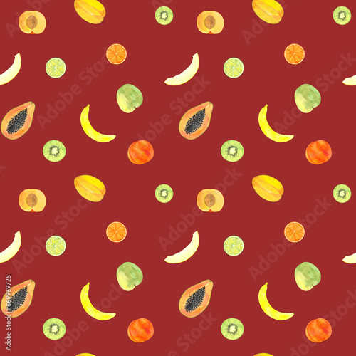 Fototapeta Naklejka Na Ścianę i Meble -  pattern, seamless pattern, print watercolor fruits, fruitarianism, healthy food
