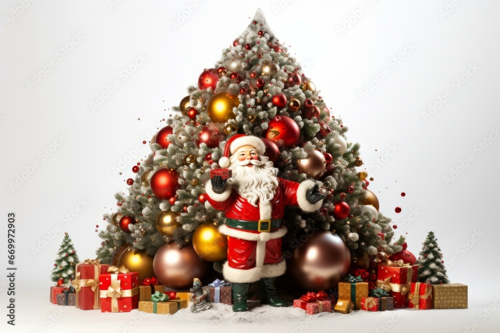 Happay Santa Claus with Christmas tree. Generated with AI Happay Santa Claus with Christmas tree. Generated with AI