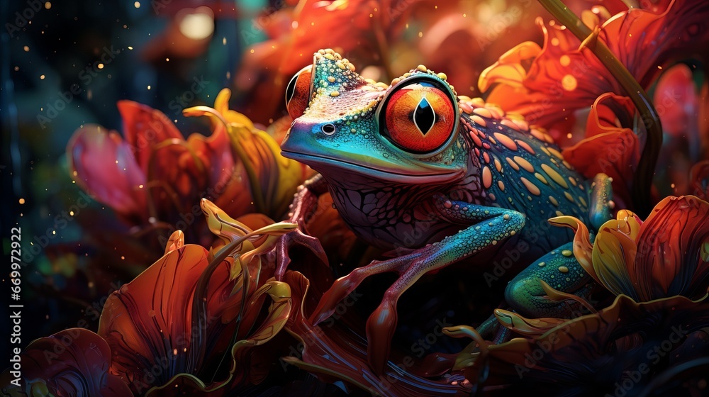 Ruddy eye frog roosted on the bud of a lotus bloom Ruddy eye frog roosted on the bud of a lotus bloom