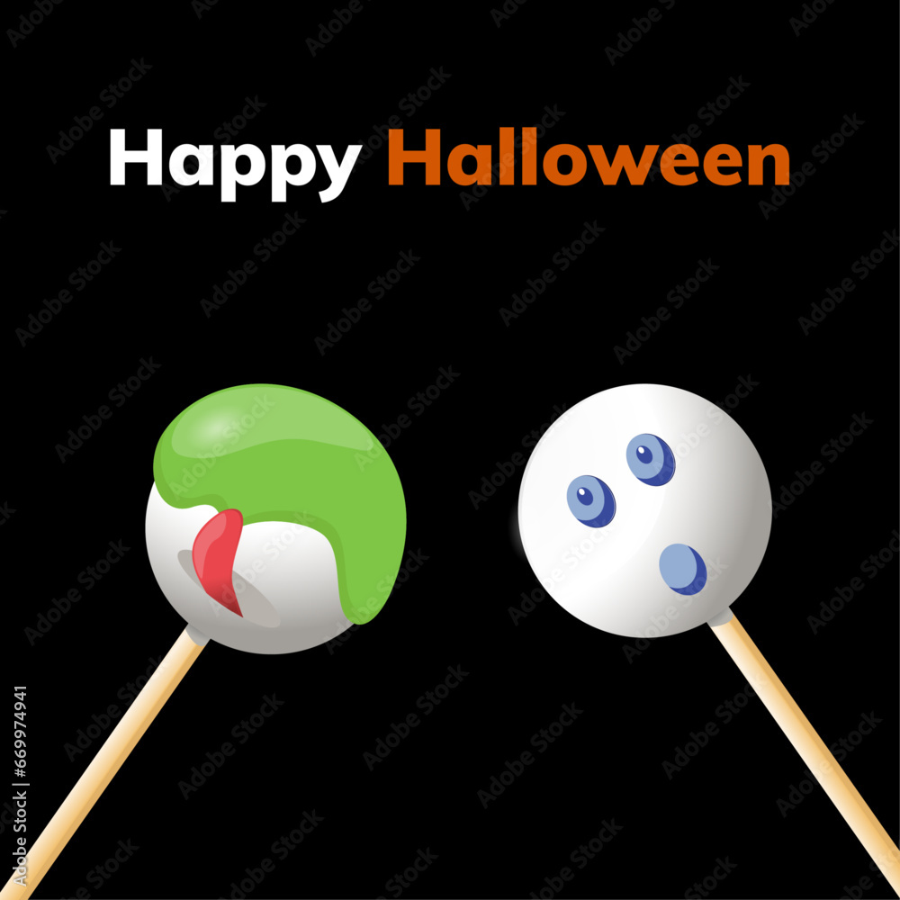 Halloween poster, postcards and frame leaflet, web banner. Vector illustration template with bats, candy, lollipop and funny spider. Happy Halloween banner, background design.