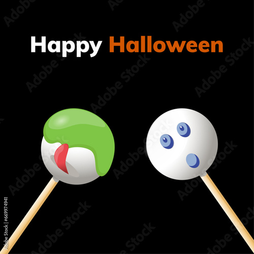 Obraz na płótnie Halloween poster, postcards and frame leaflet, web banner. Vector illustration template with bats, candy, lollipop and funny spider. Happy Halloween banner, background design. w salonie