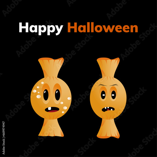 Obraz na płótnie Halloween poster, postcards and frame leaflet, web banner. Vector illustration template with bats, candy, lollipop and funny spider. Happy Halloween banner, background design. w salonie