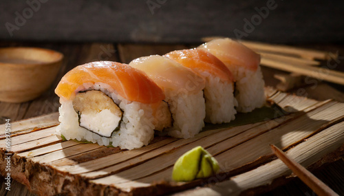 Delicious sushi rolls studio photo shoot