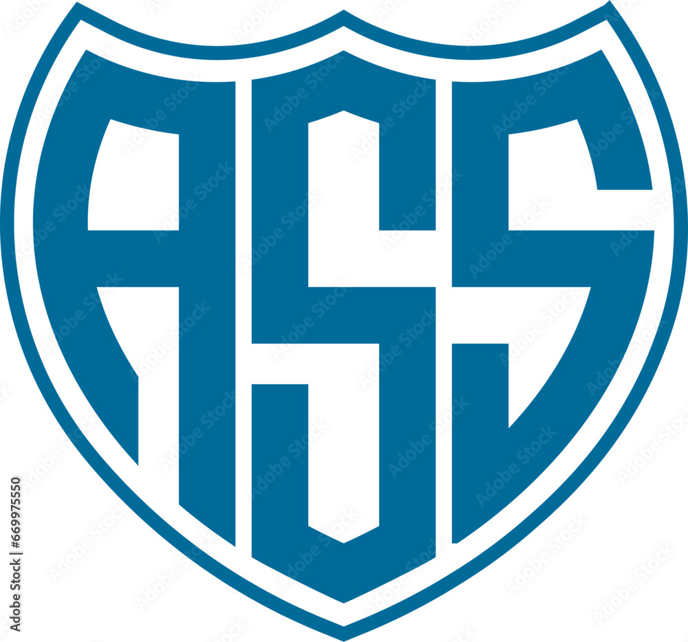 ASS letter logo with the shield design ASS letter logo with the shield design