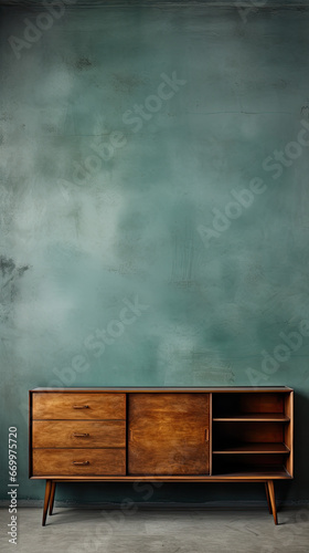 Retro Wooden Cabinet with Concrete Wall and a Crack © B