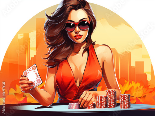 Illustration of a Gambling High Roller playing Poker and other Casino Card Games