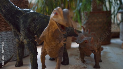 zooming in and out to toy dinosaurs