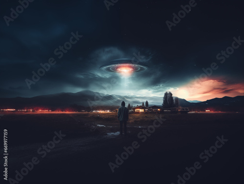 Man Watches as a UFO or UAP descends from the night sky yet he does not know if they are friend or foe