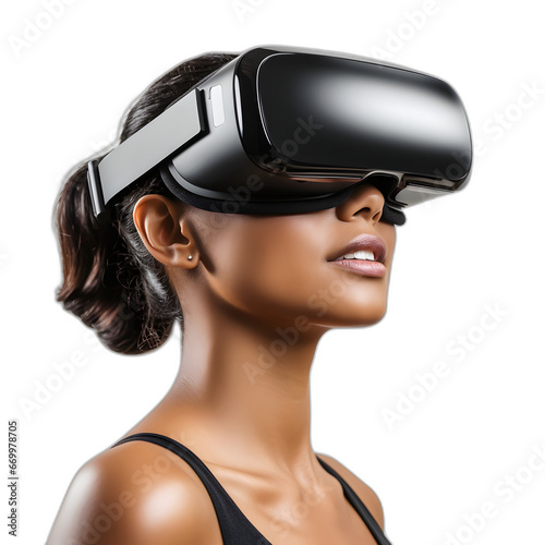 Woman using vr headset isolated on transparent or white background  png