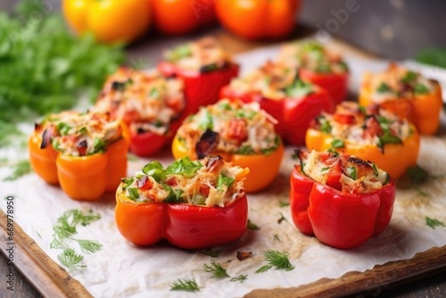 pile of bbq stuffed bell peppers on food parchment