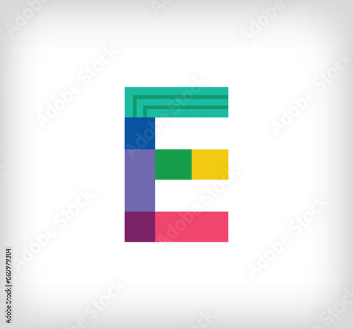 Creative abstract letter E multicolored linear logo. Modern lettering lines with new pop art colors. Font alphabet template. Creative education geometric.vector