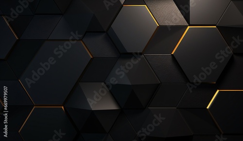 the dark modern hexagonal background with gold, dimensional layering, dark black
