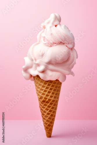 ice cream cone on pastel pink background vertical banner