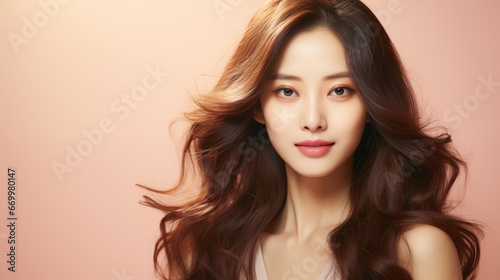 Beautiful asian woman with long healthy hair and skin care concept, asian beauty