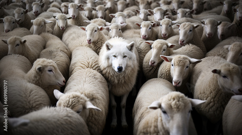 The wolf hidding in the sheep flock