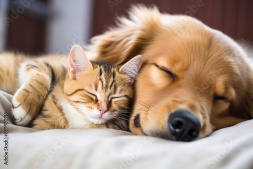 kitten and dog sleeping together