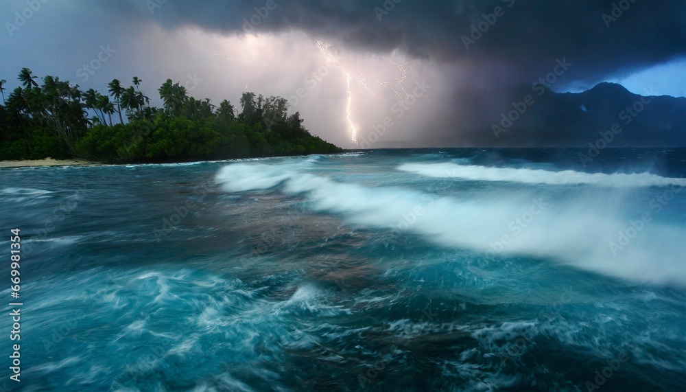 Storm on the pacific ocean close to a tropica island