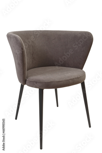 Grey modern armchair on black legs isolated on a white