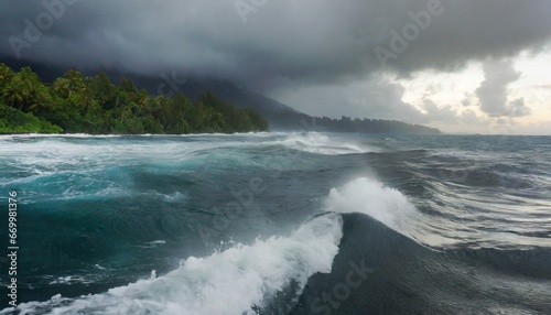 Storm on the pacific ocean close to a tropica island