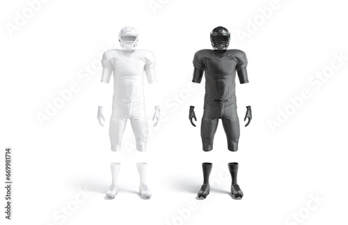 Blank black and white american football uniform mockup, front view