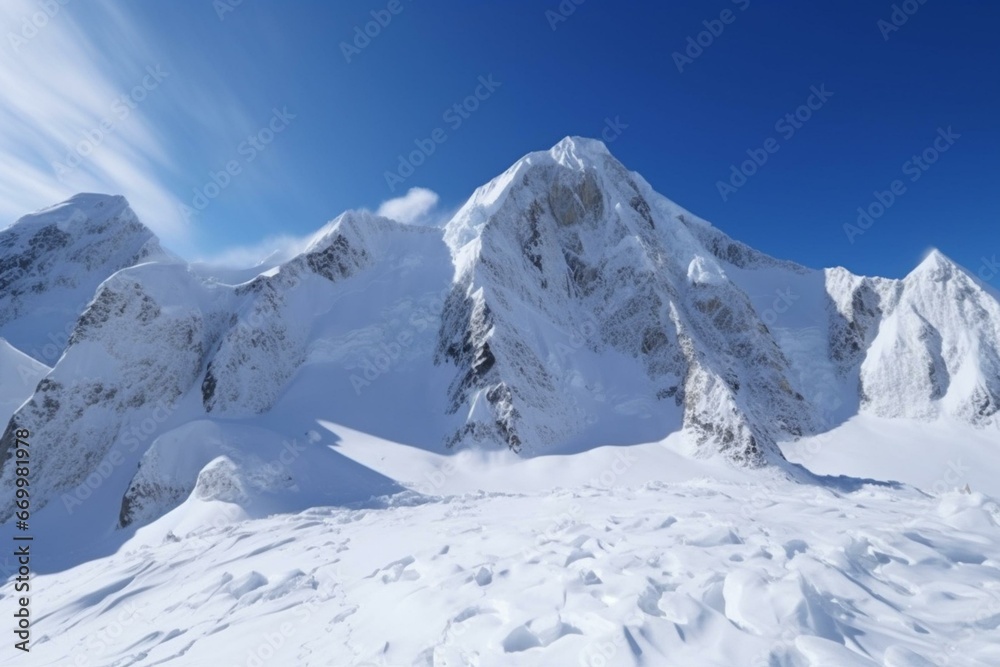 Breathtaking, snow-covered peaks with pristine atmosphere. Generative AI