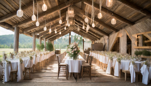 amazing rustic wedding venue reception set up in barn