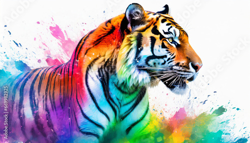 tiger rainbow color white background © Nichole