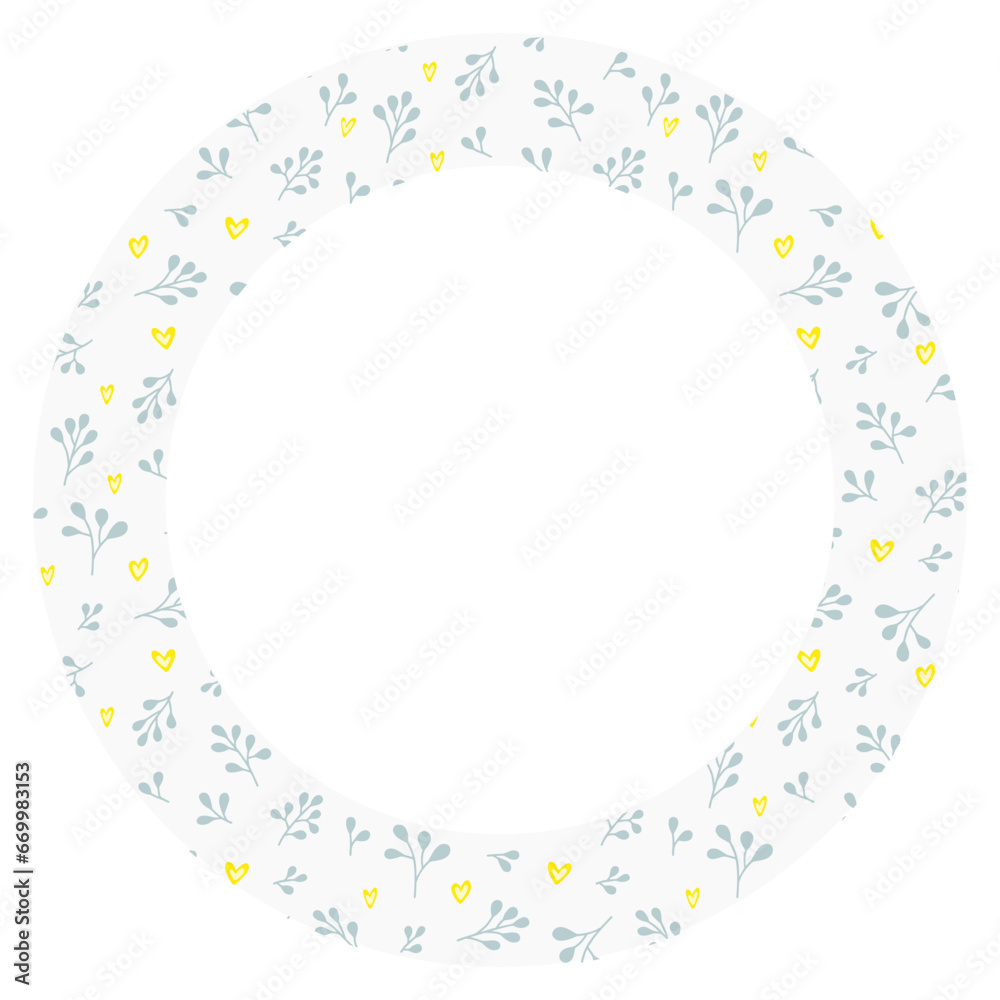 Floral wreath with leaves and heart. Ready template for design, postcards, printing. Floral wreath with leaves and heart. Ready template for design, postcards, printing.