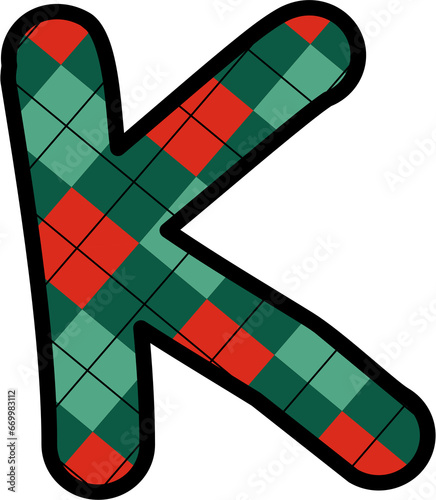 K Alphabet, grid pattern, red, green, Christmas, New Year