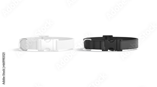 Blank black and white dog collar with plastic buckle mockup photo