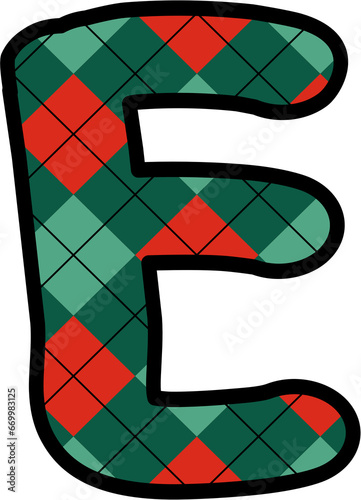 E Alphabet, grid pattern, red, green, Christmas, New Year