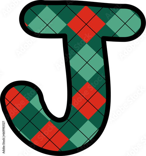 J Alphabet, grid pattern, red, green, Christmas, New Year