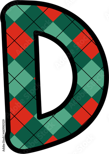 D Alphabet, grid pattern, red, green, Christmas, New Year