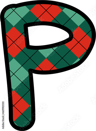 P Alphabet, grid pattern, red, green, Christmas, New Year
