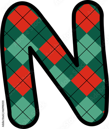 N Alphabet, grid pattern, red, green, Christmas, New Year