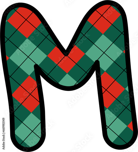 M Alphabet, grid pattern, red, green, Christmas, New Year