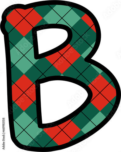B Alphabet, grid pattern, red, green, Christmas, New Year