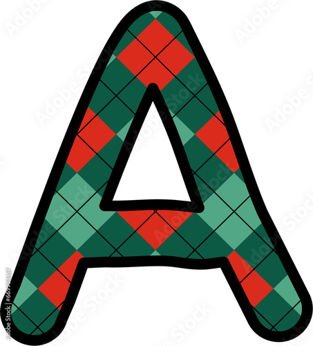 A Alphabet, grid pattern, red, green, Christmas, New Year