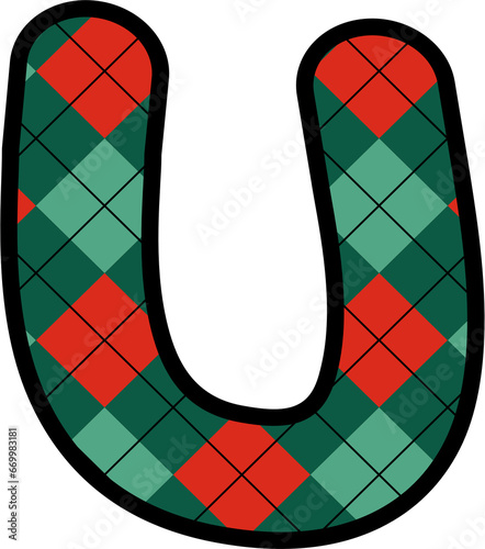 U Alphabet, grid pattern, red, green, Christmas, New Year