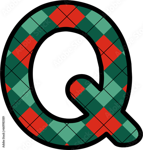 Q Alphabet, grid pattern, red, green, Christmas, New Year